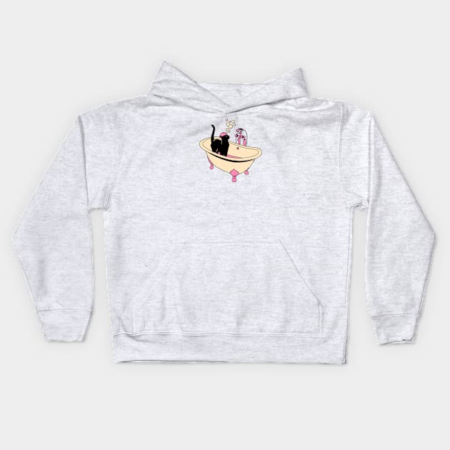 Spa Day Black Cat in pink Kids Hoodie by The Charcoal Cat Co.